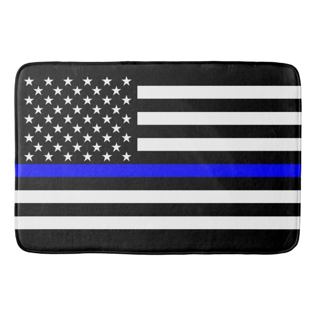 Thin Blue Line Graphic on a US Flag Bath Mat (Front)