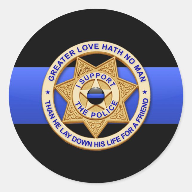Thin Blue Line Greater Love Badge Classic Round St Classic Round Sticker (Front)