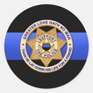 Thin Blue Line Greater Love Badge Classic Round St Sticker