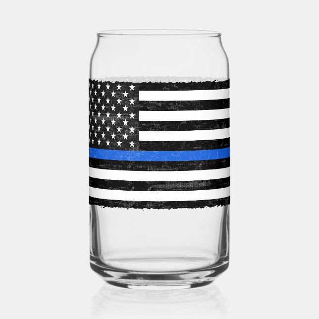 Thin Blue Line Grungy American Flag Can Glass (Front)