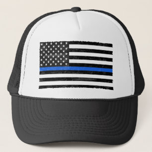 Thin Blue Line Grungy American Flag Trucker Hat
