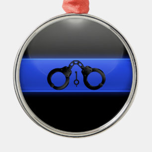 Thin Blue Line Handcuffs and Key Metal Tree Decoration