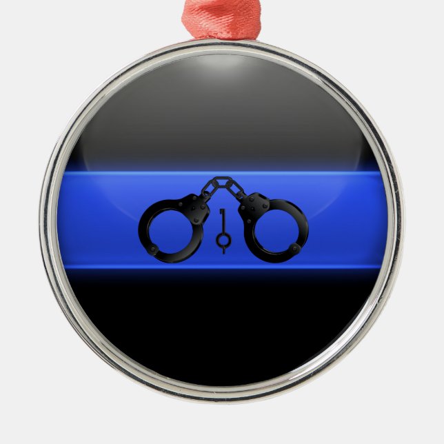 Thin Blue Line Handcuffs and Key Metal Tree Decoration (Front)