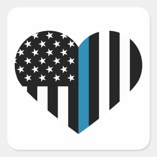 Thin Blue Line Heart Shaped Flag Square Sticker (Front)