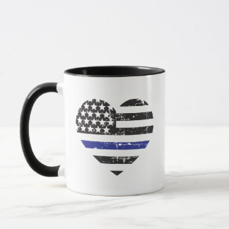 Thin Blue Line Heart USA Flag Police Support Mug