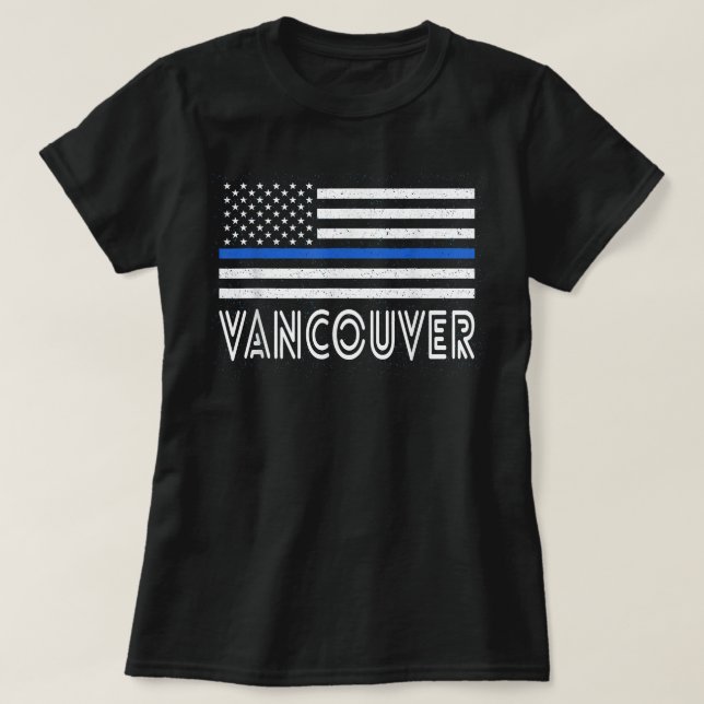Thin Blue Line Heart Vancouver Police Officer Amer T-Shirt (Design Front)