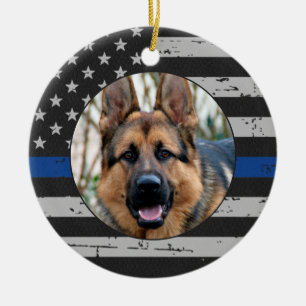 Thin Blue Line - In Loving Memory - K9 Police Dog Ceramic Tree Decoration