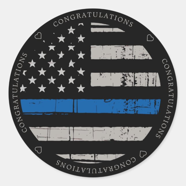 Thin Blue Line Law Enforcement Congratulations Classic Round Sticker (Front)
