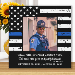 Thin Blue Line Law Enforcement Police Memorial Plaque