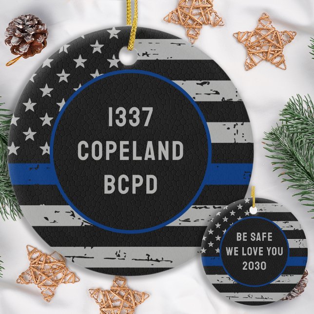 Thin Blue Line Law Enforcement Police Officer Ceramic Tree Decoration (Creator Uploaded)