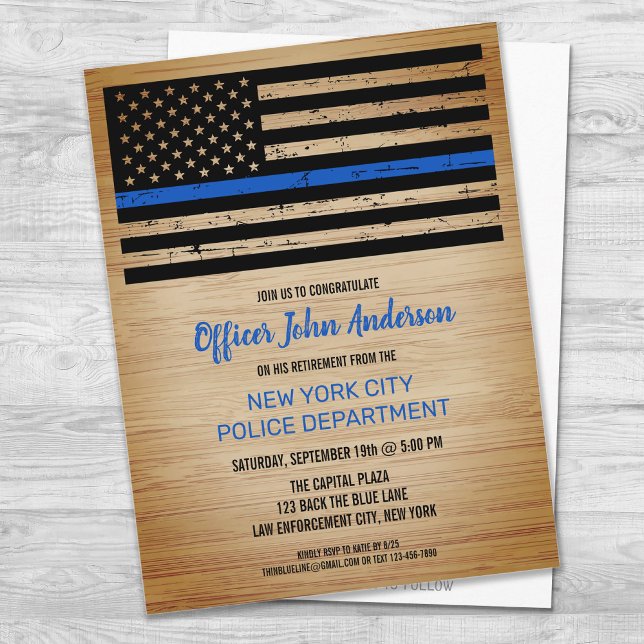 Thin Blue Line Law Enforcement Police Retirement A Announcement Postcard (Creator Uploaded)