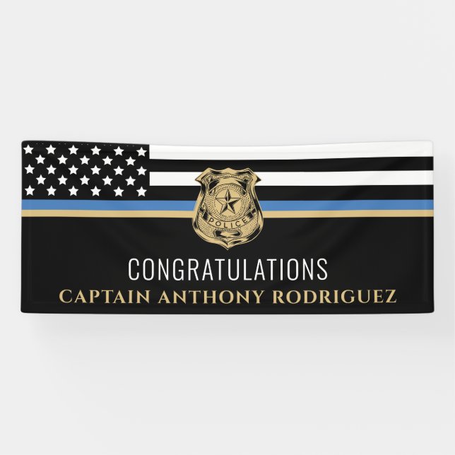 Thin Blue Line Law Enforcement Police Retirement Banner (Horizontal)