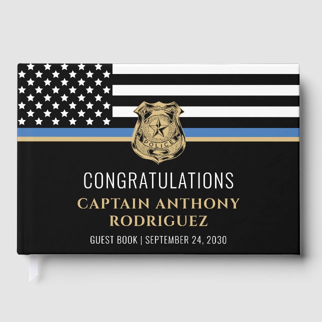 Thin Blue Line Law Enforcement Police Retirement Guest Book (Front)