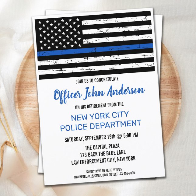Thin Blue Line Law Enforcement Police Retirement Invitation (Creator Uploaded)