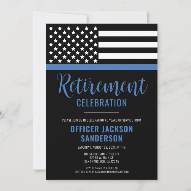 Thin Blue Line Law Enforcement Police Retirement Invitation (Front)