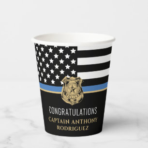 Thin Blue Line Law Enforcement Police Retirement Paper Cups