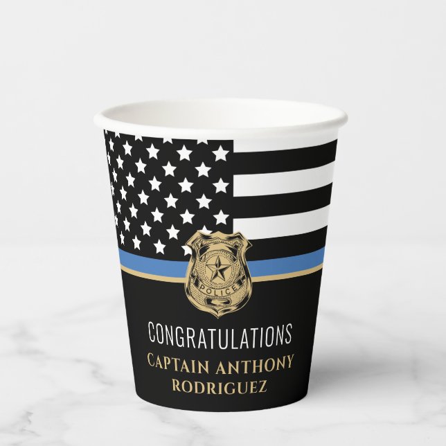 Thin Blue Line Law Enforcement Police Retirement Paper Cups (Front)