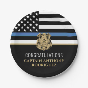 Thin Blue Line Law Enforcement Police Retirement Paper Plate