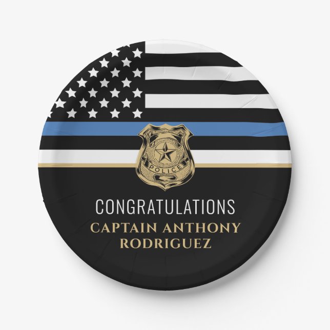 Thin Blue Line Law Enforcement Police Retirement Paper Plate (Front)