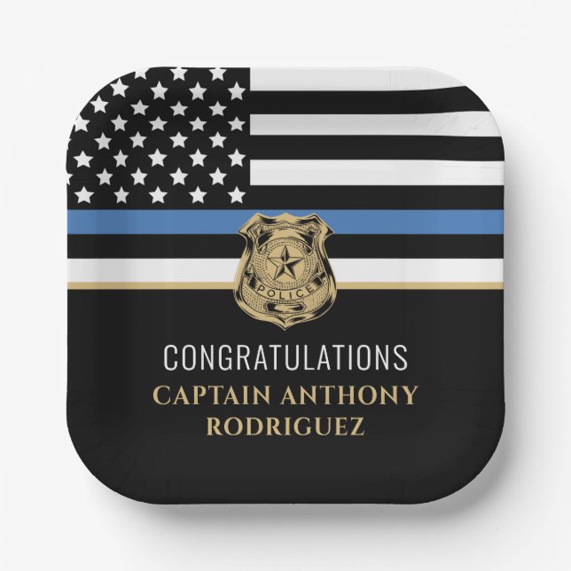 Thin Blue Line Law Enforcement Police Retirement Paper Plate (Front)