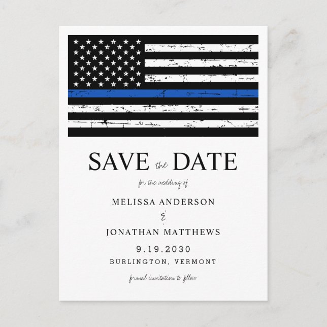 Thin Blue Line Law Enforcement Police Wedding Announcement Postcard (Front)