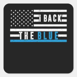 Thin Blue Line LEO Police Support I Back The Blue Square Sticker