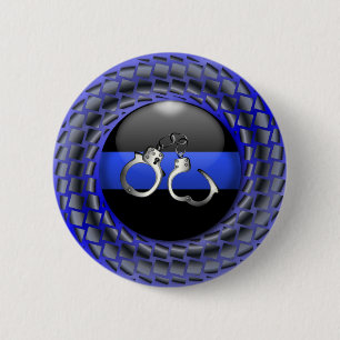 Thin Blue Line Medallion with Handcuffs 6 Cm Round Badge