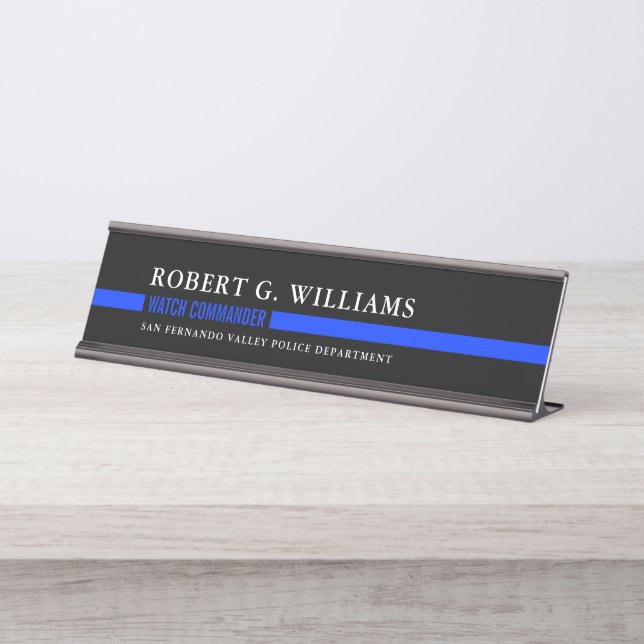Thin Blue Line Minimal Personalised Police Desk Name Plate (Front)