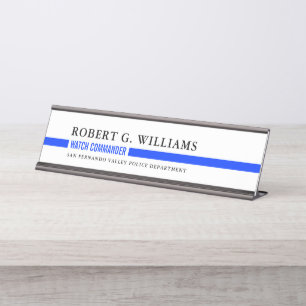 Thin Blue Line Minimal Personalised Police White Desk Name Plate