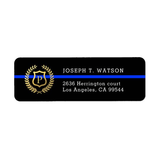 Thin Blue Line Monogram Faux Gold Shield Address Return Address Label