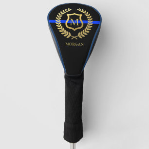 Thin Blue Line Monogram Name Faux Gold Foil Golf Head Cover