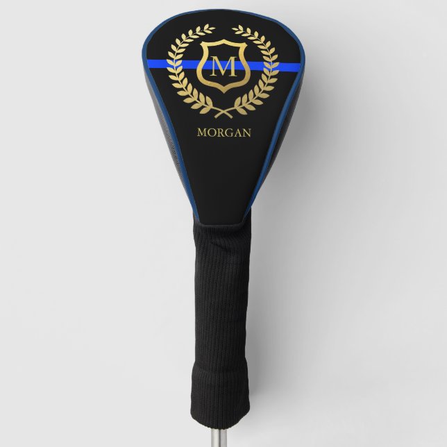 Thin Blue Line Monogram|Name Faux Gold Foil Golf Head Cover (Front)