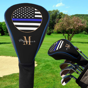 Thin Blue Line Monogrammed & Golf USA flag Head Cover