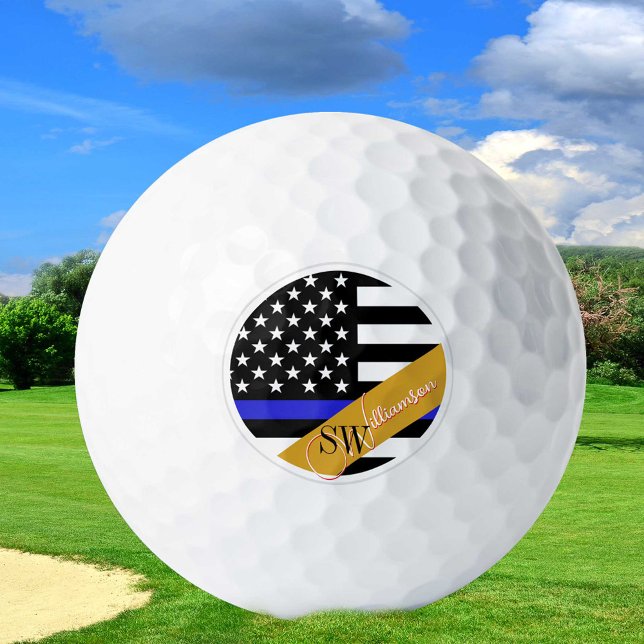 Thin Blue Line Monogrammed & Police USA / Golden Golf Balls (Creator Uploaded)