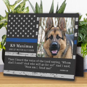 Thin Blue Line Officer K9 Police Dog Memorial Plaque