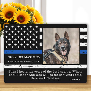 Thin Blue Line Officer K9 Police Dog Memorial Plaque