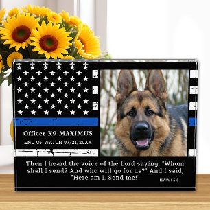 Thin Blue Line Officer Police Dog K9 Memorial  Photo Block