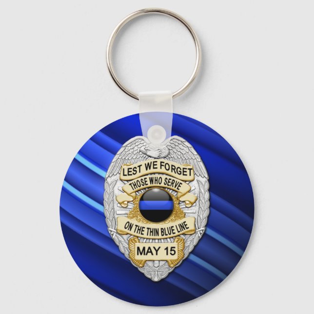 Thin Blue Line - Officers Memorial Badge Key Ring (Front)