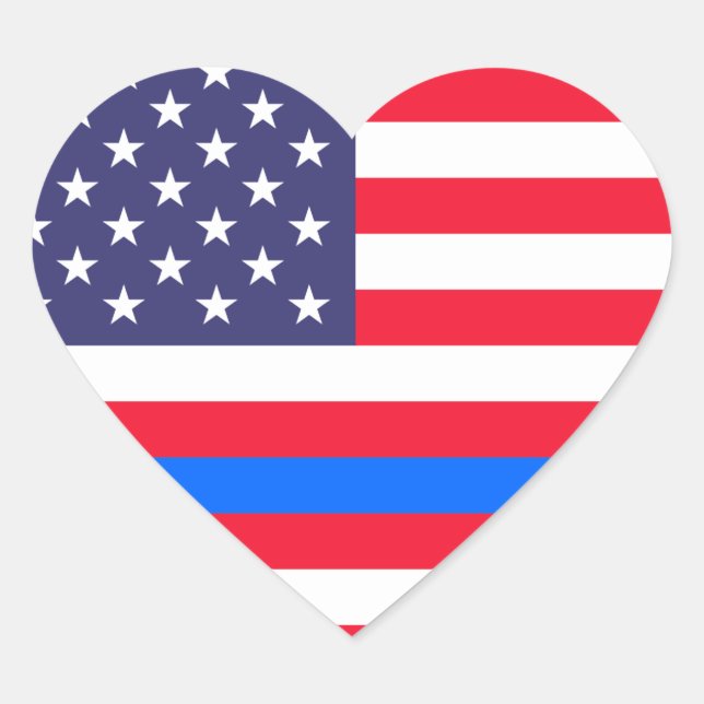 "THIN BLUE LINE ON FLAG" HEART STICKER (Front)