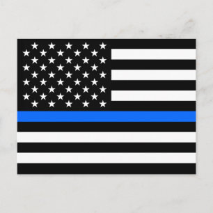 "THIN BLUE LINE on FLAG" Postcard