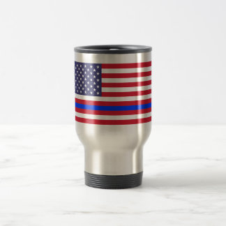 "THIN BLUE LINE on FLAG" Travel Mug