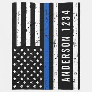 Thin Blue Line Personalised Badge Police Officer Fleece Blanket