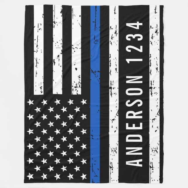 Thin Blue Line Personalised Badge Police Officer Fleece Blanket (Front)