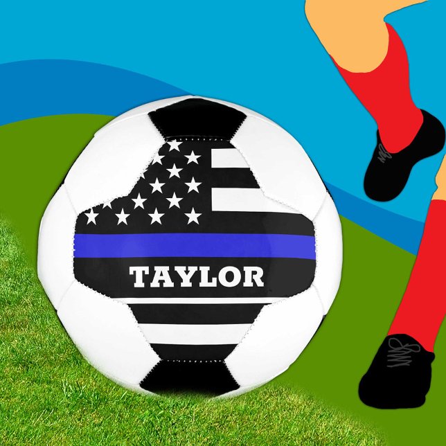 Thin Blue Line & personalised Football USA flag (Creator Uploaded)