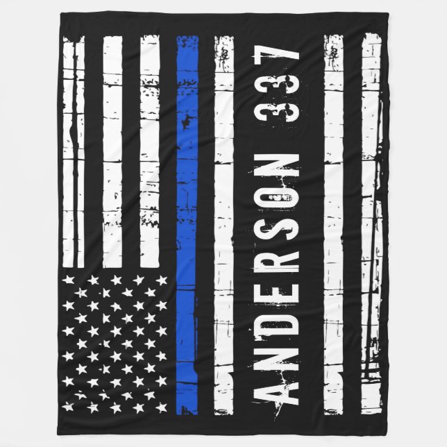 Thin Blue Line Personalised Police Flag Fleece Blanket (Front)