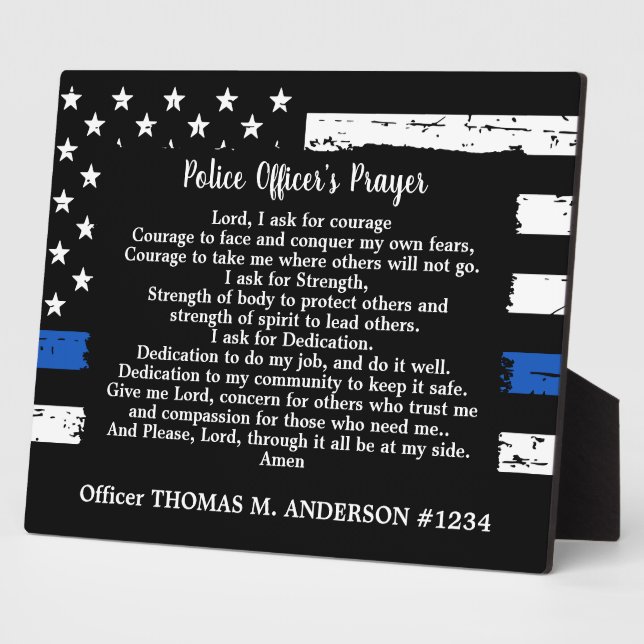 Thin Blue Line Personalised Police Officer Prayer Plaque (Side)
