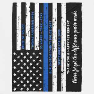 Thin Blue Line Personalised Police Retirement Fleece Blanket