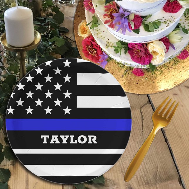 Thin Blue Line plate, USA personalised police flag Paper Plate (Creator Uploaded)