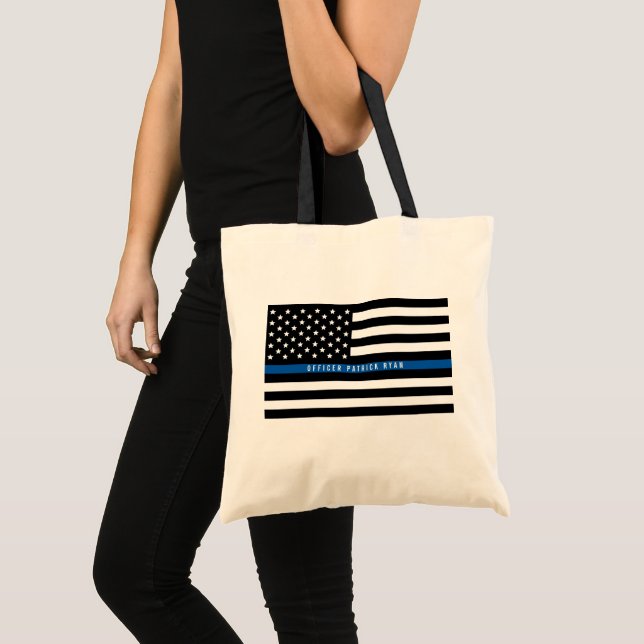 Thin Blue Line Police American Flag Monogram Tote Bag (Front (Product))