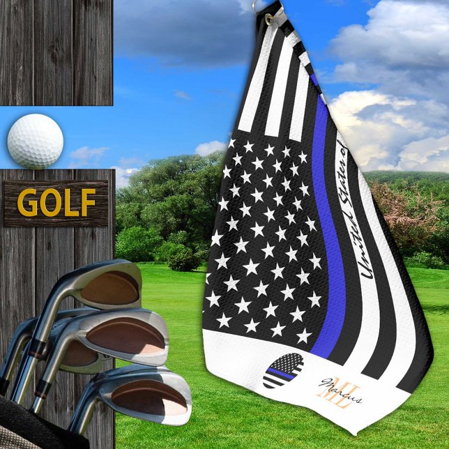 Thin Blue Line & Police, American flag /Monogramed Golf Towel (Creator Uploaded)